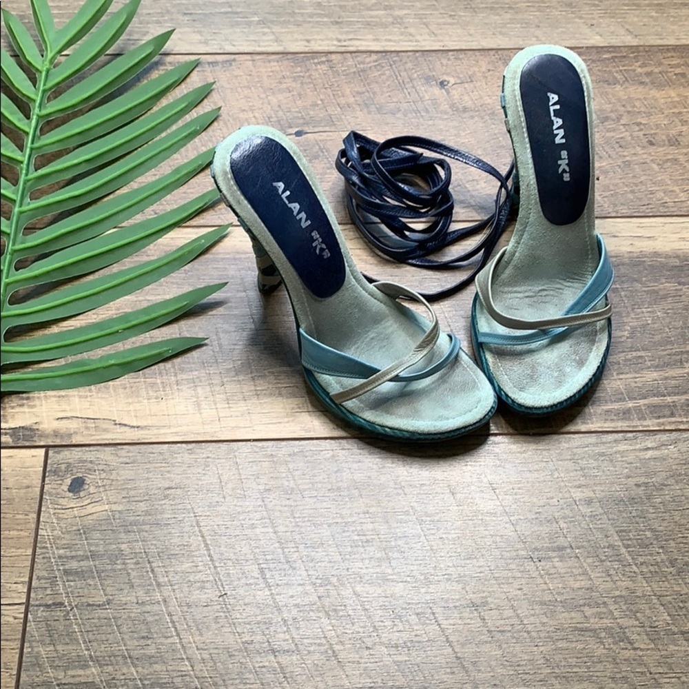 Alan "K" Wrap Leather Braided Open Toe Heels sz 5